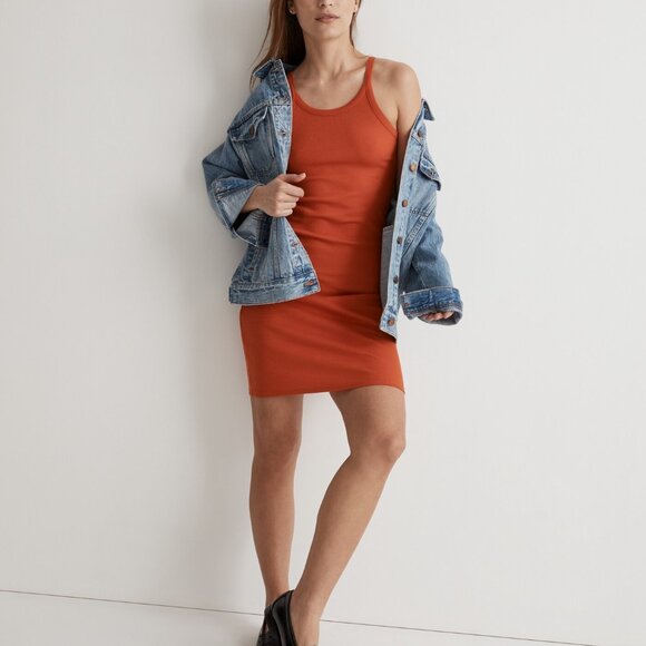 Madewell Dresses & Skirts - NWoT Madewell Supima Ribbed Knit Mini Tank Dress Stretchy Roasted Squash